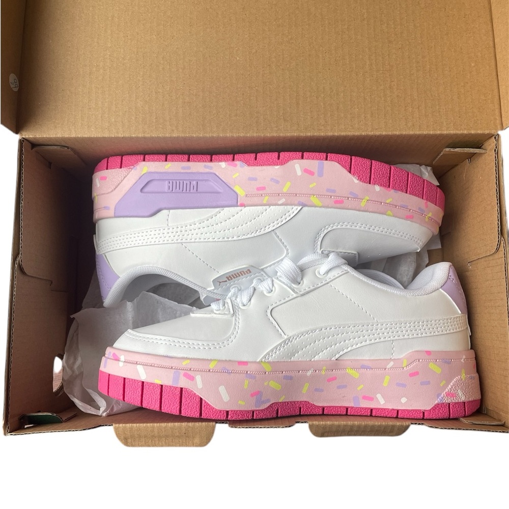 Girls Kids Puma Tennis Shoes, Pink and Purple Sprinkles, Size 4